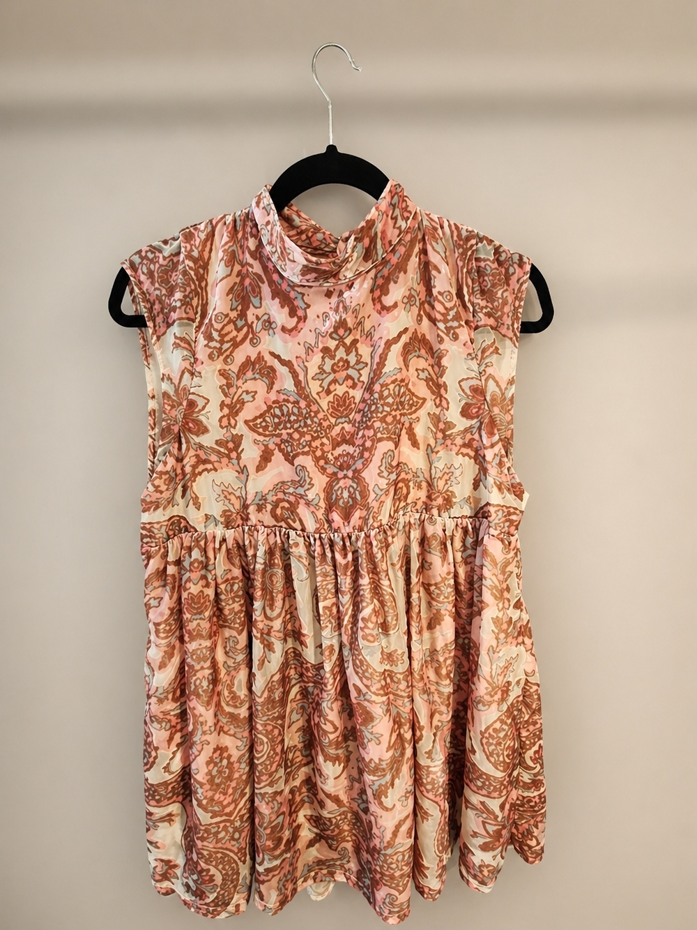 Free People Pink Paisley Velvet Babydoll Mini Dress NWOT - Picture 2 of 5